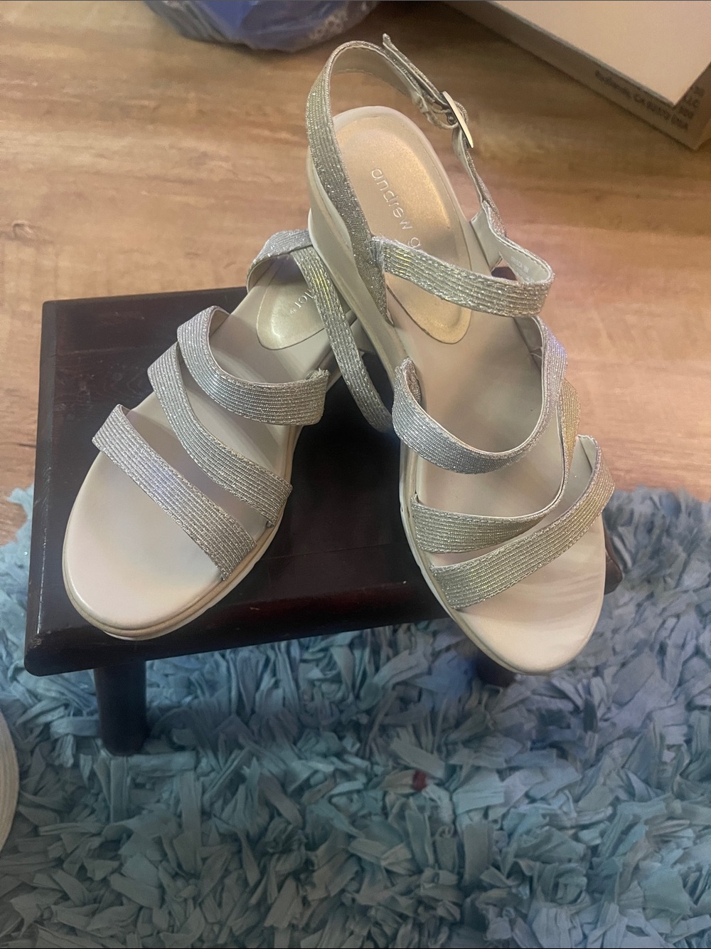 Comfort Strappy Sandal in Beige & Silver - Women - size 8.5